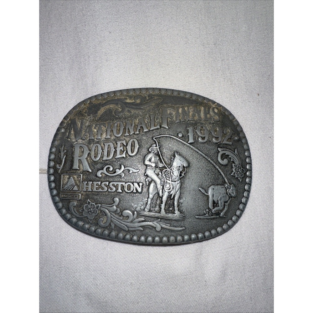 1992 Hesston NFR Belt Buckle Rodeo Bronc Rider Cowboy Vintage National Final
